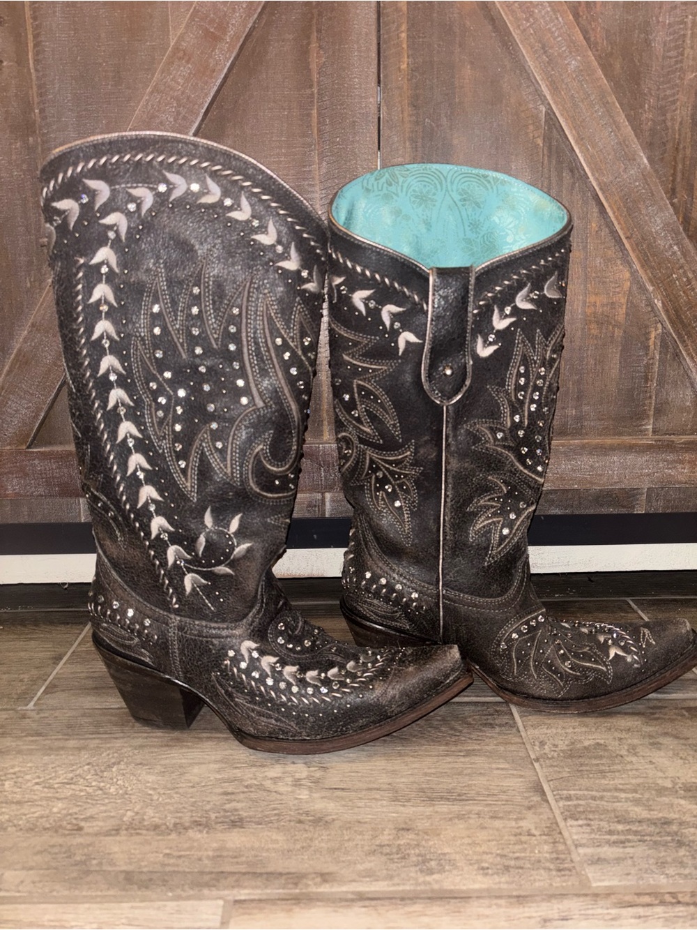 Corral Black Leather Western Boots with Turquoise Interior